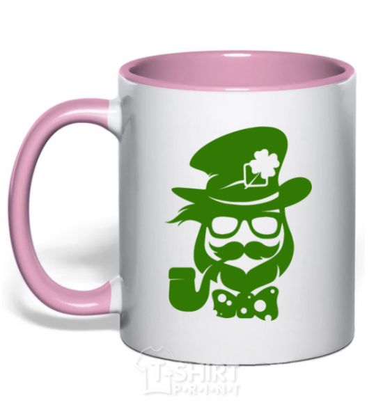 Mug with a colored handle Hipster leprechaun light-pink фото