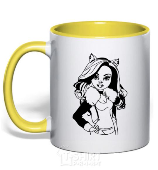 Mug with a colored handle Claudine Wolfe portrait yellow фото