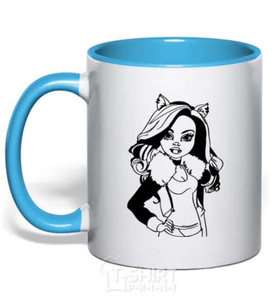 Mug with a colored handle Claudine Wolfe portrait sky-blue фото