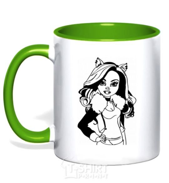 Mug with a colored handle Claudine Wolfe portrait kelly-green фото