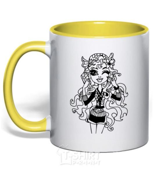 Mug with a colored handle Laguna Blue portrait yellow фото