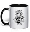 Mug with a colored handle Laguna Blue portrait black фото