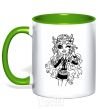 Mug with a colored handle Laguna Blue portrait kelly-green фото