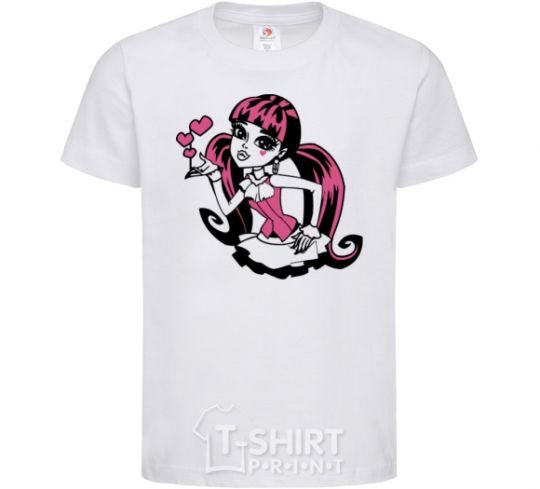 Kids T-shirt Draculaura with hearts White фото