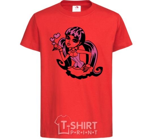 Kids T-shirt Draculaura with hearts red фото
