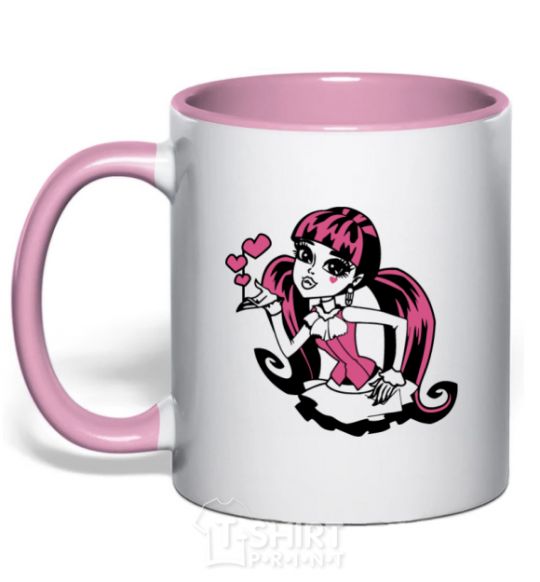 Чашка с цветной ручкой Дракулаура с сердечками Нежно розовый фото