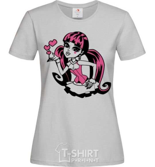 Women's T-shirt Draculaura with hearts grey фото