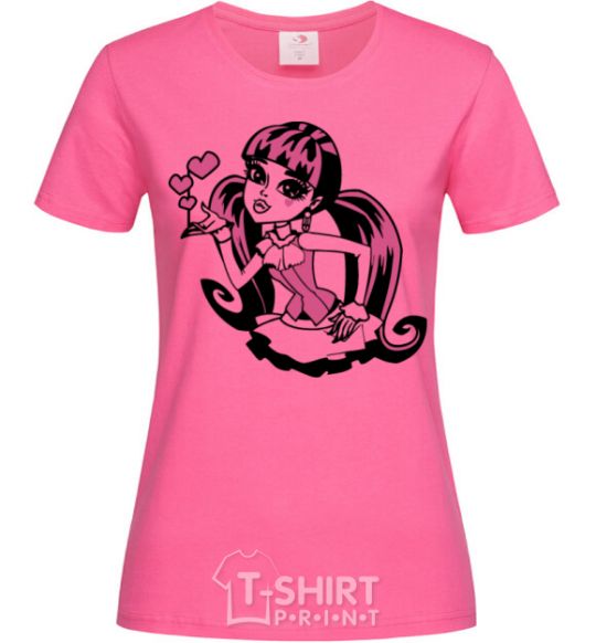 Женская футболка Дракулаура с сердечками Ярко-розовый фото
