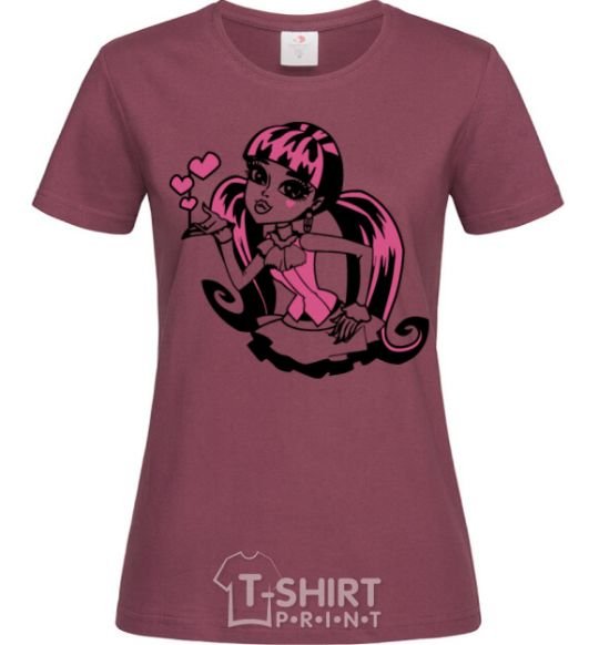 Women's T-shirt Draculaura with hearts burgundy фото