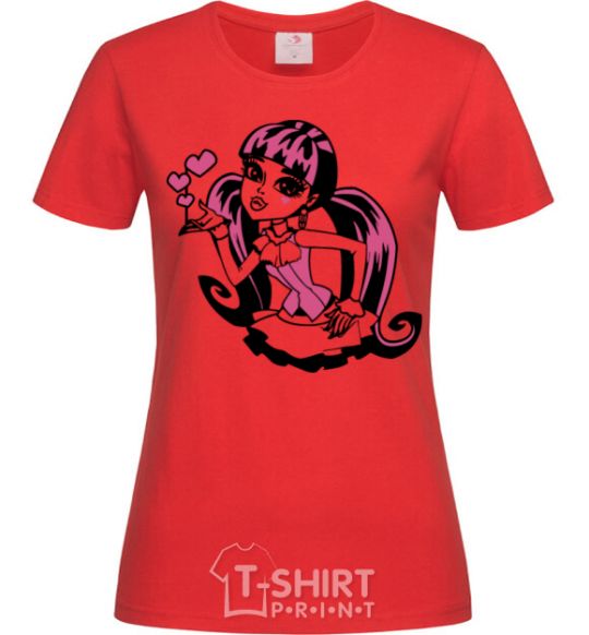 Women's T-shirt Draculaura with hearts red фото