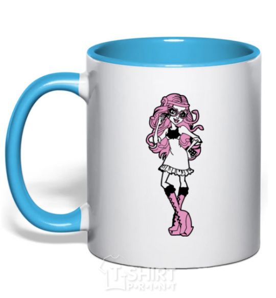 Mug with a colored handle Viperin Gorgon sky-blue фото