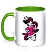 Mug with a colored handle Draculaura in a hat kelly-green фото