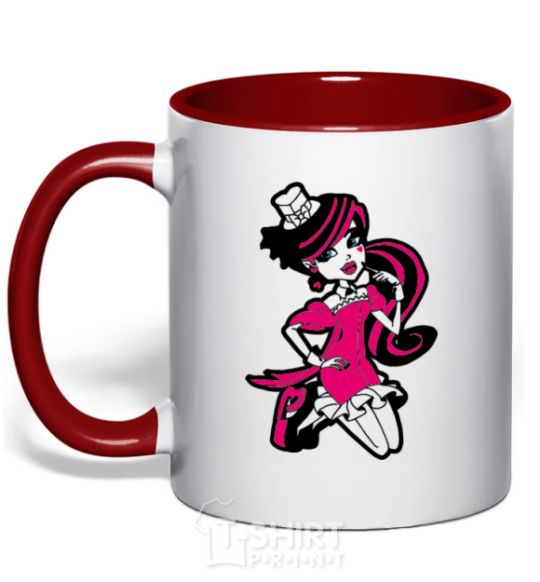 Mug with a colored handle Draculaura in a hat red фото