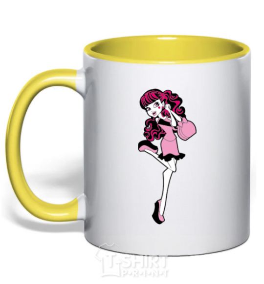 Mug with a colored handle Happy Draculaura yellow фото