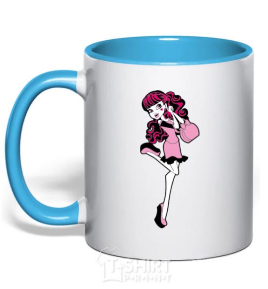 Mug with a colored handle Happy Draculaura sky-blue фото