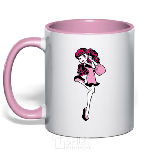 Mug with a colored handle Happy Draculaura light-pink фото