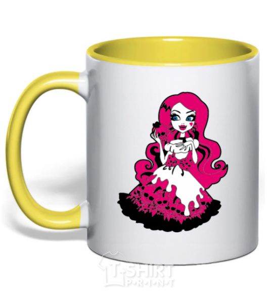 Mug with a colored handle Draculaura the princess yellow фото