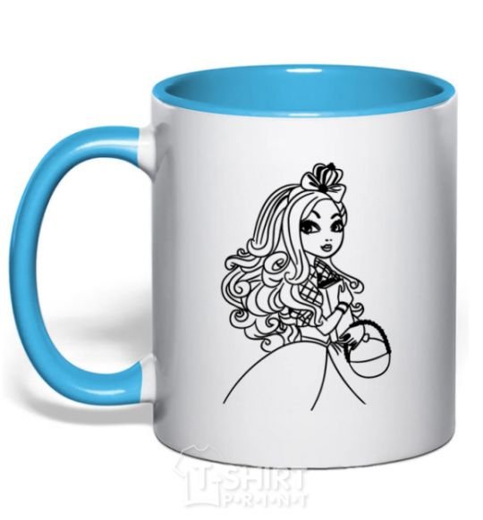 Mug with a colored handle Apple White sky-blue фото