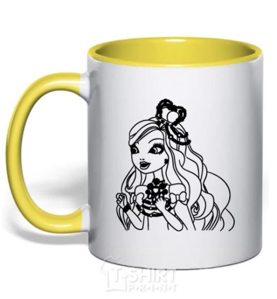 Mug with a colored handle Apple White Snow White's daughter yellow фото