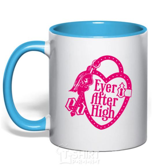 Mug with a colored handle Logo Ever After High sky-blue фото