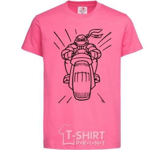 Kids T-shirt Ninja Turtle on a motorcycle heliconia фото