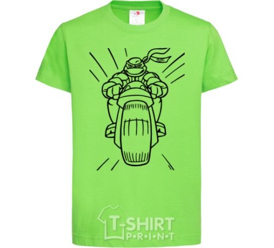 Kids T-shirt Ninja Turtle on a motorcycle orchid-green фото