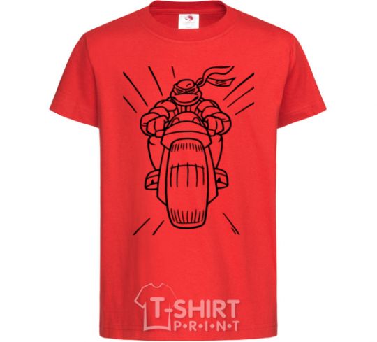 Kids T-shirt Ninja Turtle on a motorcycle red фото