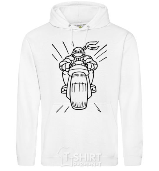 Men`s hoodie Ninja Turtle on a motorcycle White фото