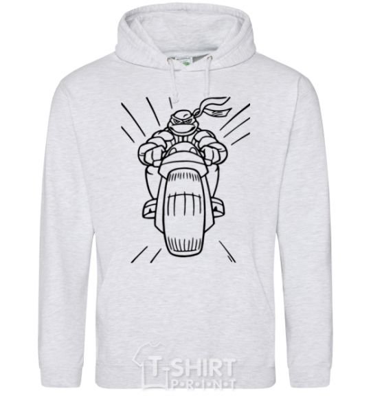 Men`s hoodie Ninja Turtle on a motorcycle sport-grey фото