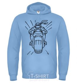 Men`s hoodie Ninja Turtle on a motorcycle sky-blue фото