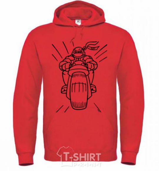Мужская толстовка (худи) Черепашка-Ниндзя на мотоцикле Ярко-красный фото