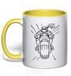 Mug with a colored handle Ninja Turtle on a motorcycle yellow фото