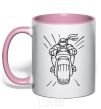 Mug with a colored handle Ninja Turtle on a motorcycle light-pink фото