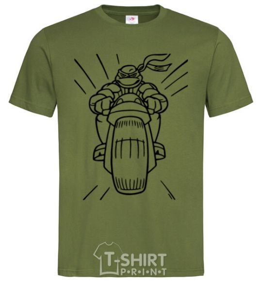 Мужская футболка Черепашка-Ниндзя на мотоцикле Оливковый фото