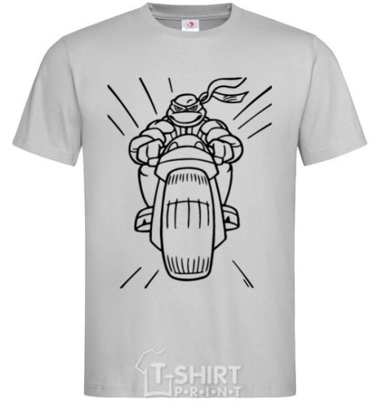 Men's T-Shirt Ninja Turtle on a motorcycle grey фото