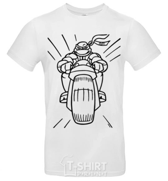 Men's T-Shirt Ninja Turtle on a motorcycle White фото