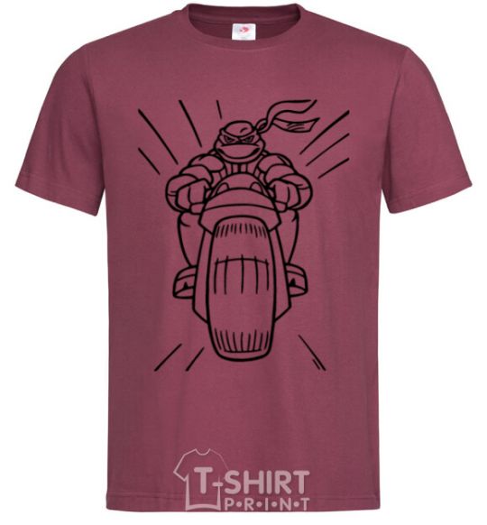 Men's T-Shirt Ninja Turtle on a motorcycle burgundy фото