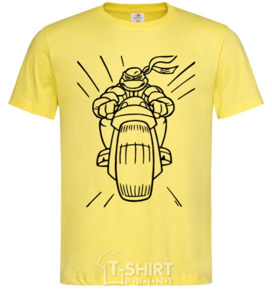 Men's T-Shirt Ninja Turtle on a motorcycle cornsilk фото