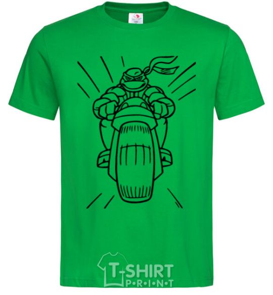 Men's T-Shirt Ninja Turtle on a motorcycle kelly-green фото