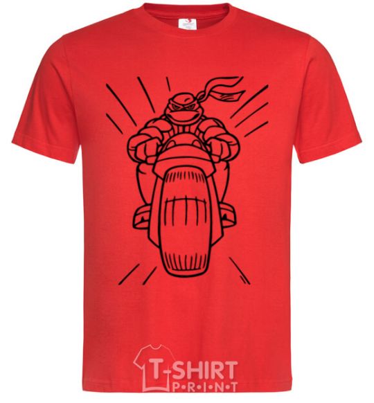 Men's T-Shirt Ninja Turtle on a motorcycle red фото