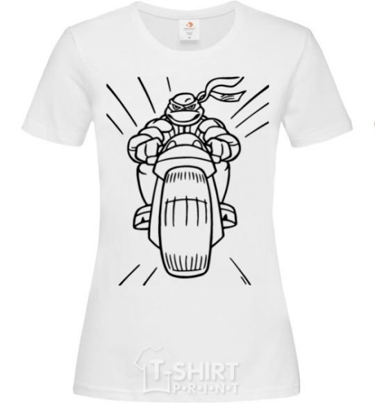 Women's T-shirt Ninja Turtle on a motorcycle White фото