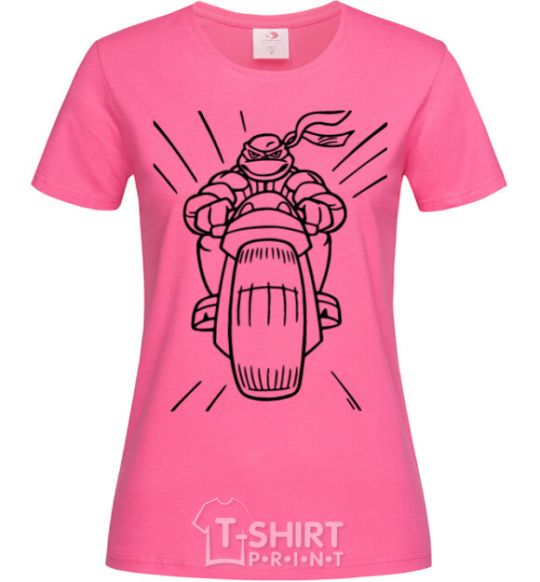 Женская футболка Черепашка-Ниндзя на мотоцикле Ярко-розовый фото