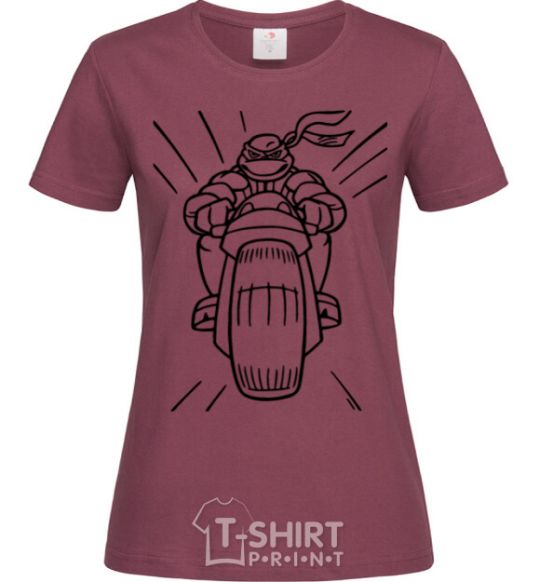 Женская футболка Черепашка-Ниндзя на мотоцикле Бордовый фото
