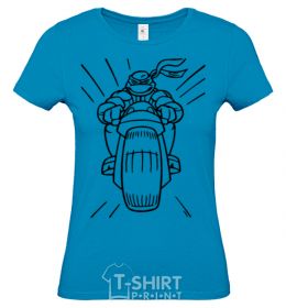 Женская футболка Черепашка-Ниндзя на мотоцикле Голубой фото