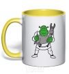 Mug with a colored handle Shrek and the donkey yellow фото