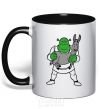 Mug with a colored handle Shrek and the donkey black фото