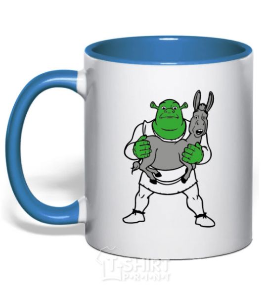 Mug with a colored handle Shrek and the donkey royal-blue фото