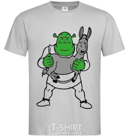 Men's T-Shirt Shrek and the donkey grey фото