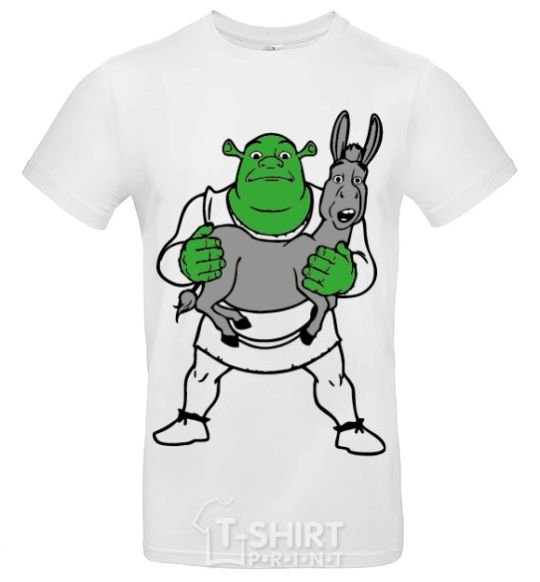 Men's T-Shirt Shrek and the donkey White фото