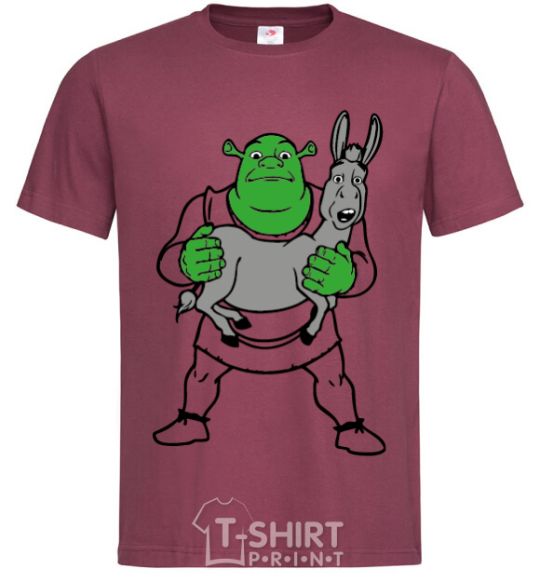 Men's T-Shirt Shrek and the donkey burgundy фото